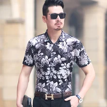 Высококачественные мужские футболки с коротким рукавом лето новая дышащая обувь бархат Тонкий Мужчины Цветы рубашка