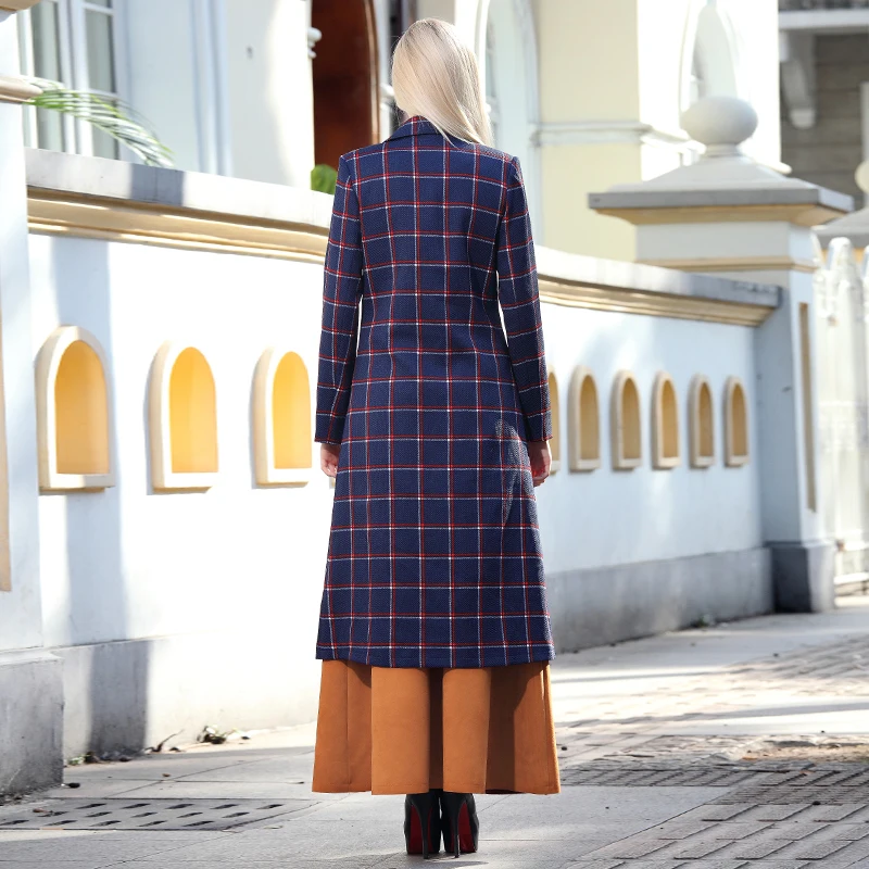 Revers Poitrine High Long Femme Pardessus Fashion Printemps Femmes Manteau Unique Plaid Multi Entaillé Street Midi CCxrwRq0