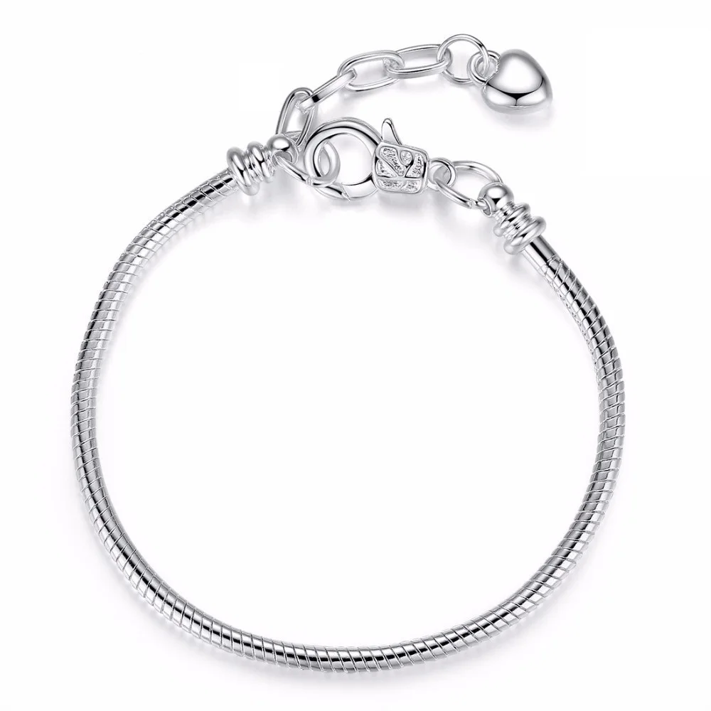 

1pcs Silver Plated Snake Chain Charm Heart Bracelet & Bangle For Big Hoe Beads Jewelry DIY #PP13