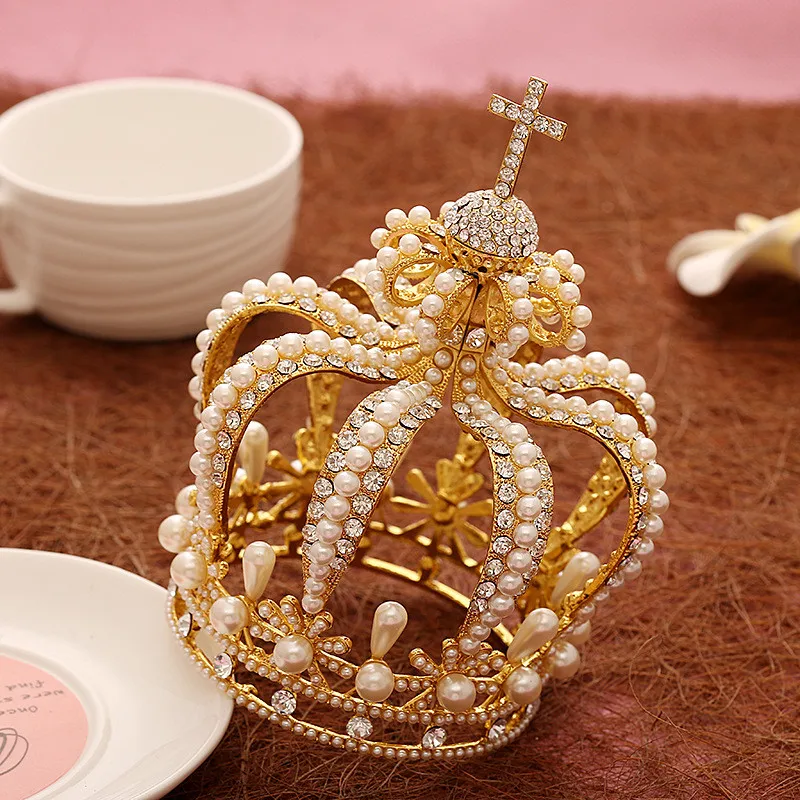 

Gorgeous Pearl Silver/Gold Wedding Bridal Queen King Crown For Bride Tiara Women Diadem Hair Ornaments Head Jewelry Accessories
