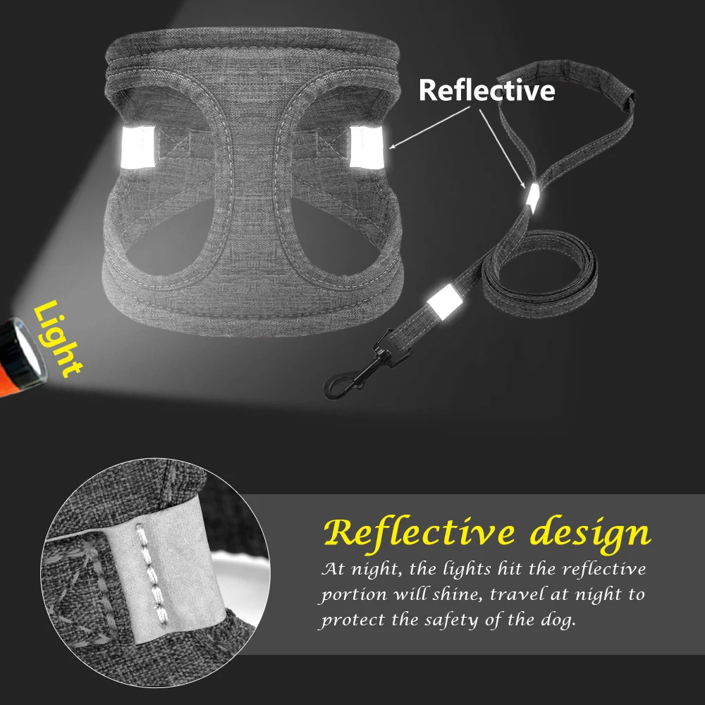 Поводок для собак для маленьких собак, Светоотражающий поводок и поводок, набор, мягкий жилет для кошек, поводок для собак для чихуахуа, бульдога