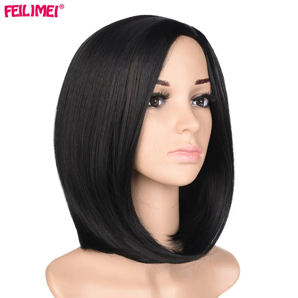 

Feilimei Synthetic Bob Wig For Black Women African American Heat Resistant Hair Short Straight Ombre Colored Cosplay Wigs