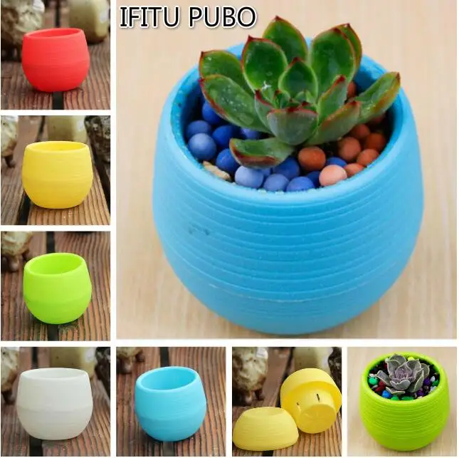 

2PCS/lot Hot Selling 5 Colors Flower Pots Mini Flowerpot Garden Unbreakable Plastic Nursery Pots Home Office Decoration GYH