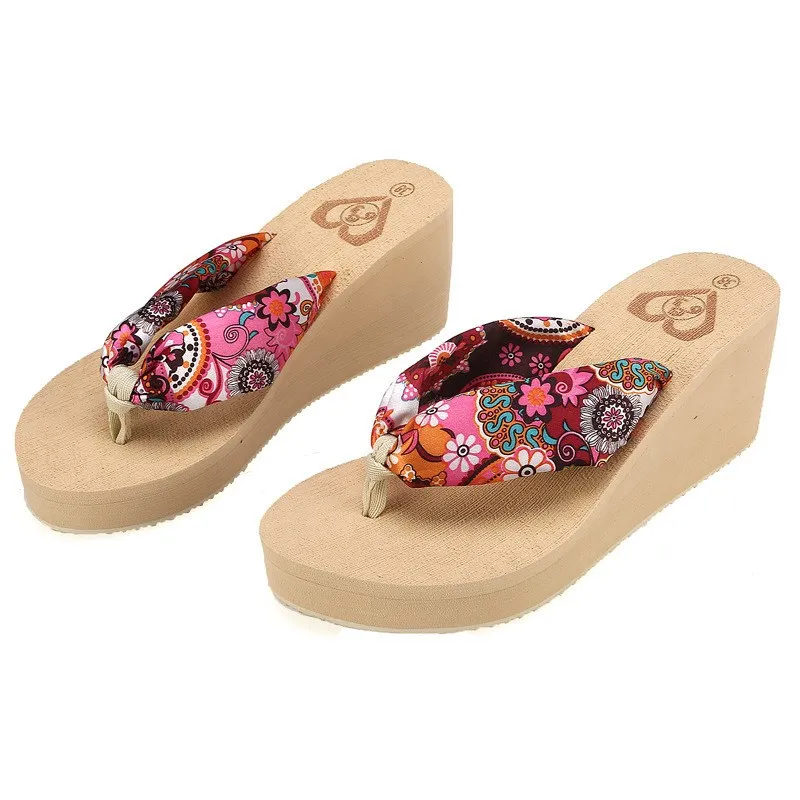 

Summer Flip Flops Slippers Women Flat Beach Slippers Slip On Bohemia Slides Shoes High Heels Ladies Wedges Slippers Soft Shoes