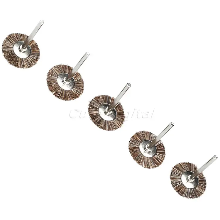 5Pcs Brown Flat Soft Silver Tone 3mm Shank Fibre Die Grinding Polishing Wheel Rotary Tools Brushes Accessories Free Shipping