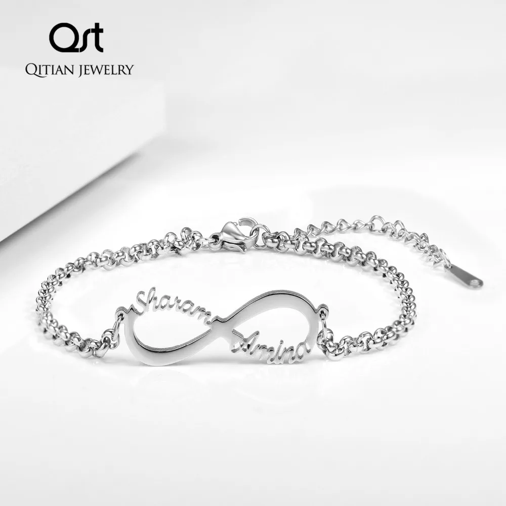 

Personalized Name Bracelet Customized Nameplate Bracelets For Couple Stainless Steel Jewelry Infinite Loop Bracelet
