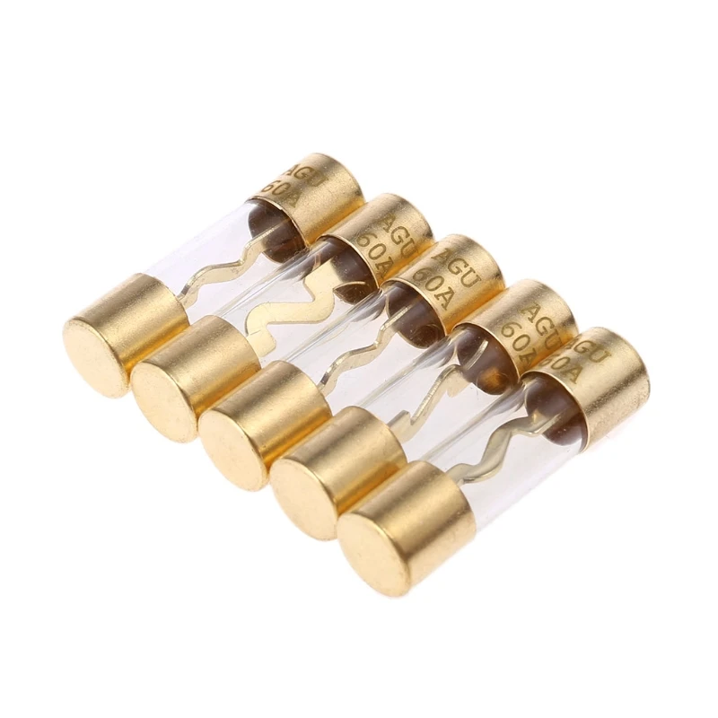 

5Pcs Gold Plated Glass AGU Fuse Fuses Pack Car Audio Amp Amplifier 60A 80A 100Aqiang