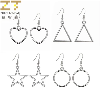 

2019 New Arrivals Hot Fashion Triangular Circles Heart Pentagram Silver Plated Simple Hollow Star Drop Earrings Women Jewelry