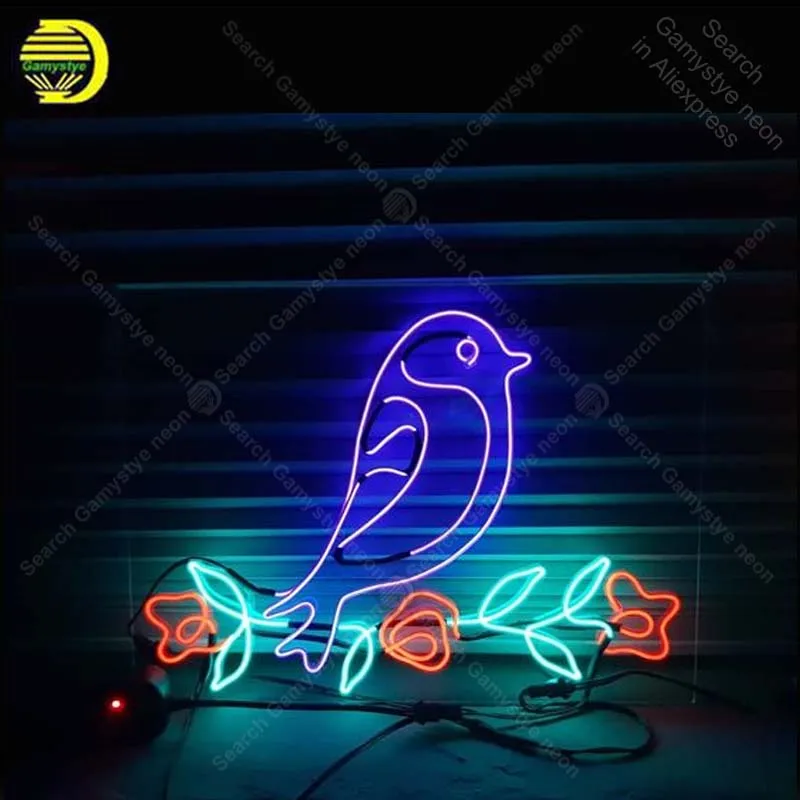 #*Cheap Neon Sign for Bird with Rose Neon Bulb sign handcraft restaurant home deco neon signboard wall light anuncio luminos clear board
