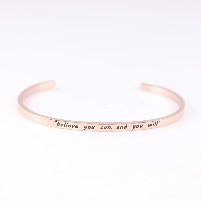 

Believe Gold 316L Stainless Steel Bangle Inspirational Quote Cuff bracelets Mantra Bracelets Bangle for Women
