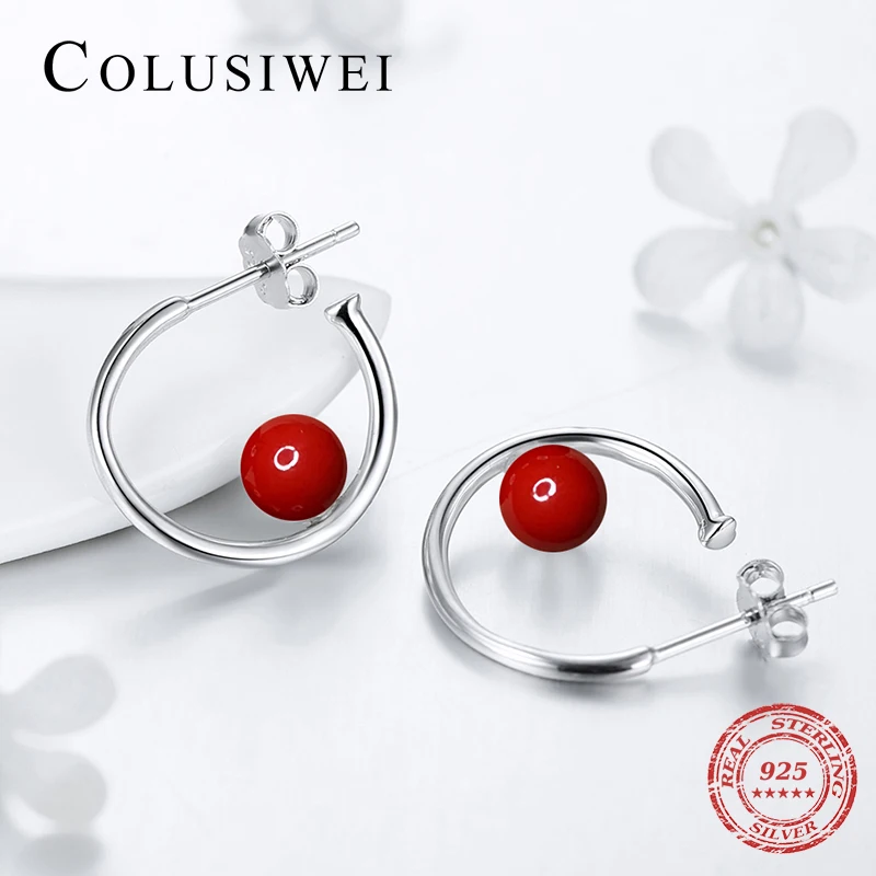 

Colusiwei 2019 Solid 925 Sterling Silver Red Shell Pearl Fashion Hoop Earrings Classic Dazzling Earring For Women Fine Jewelry