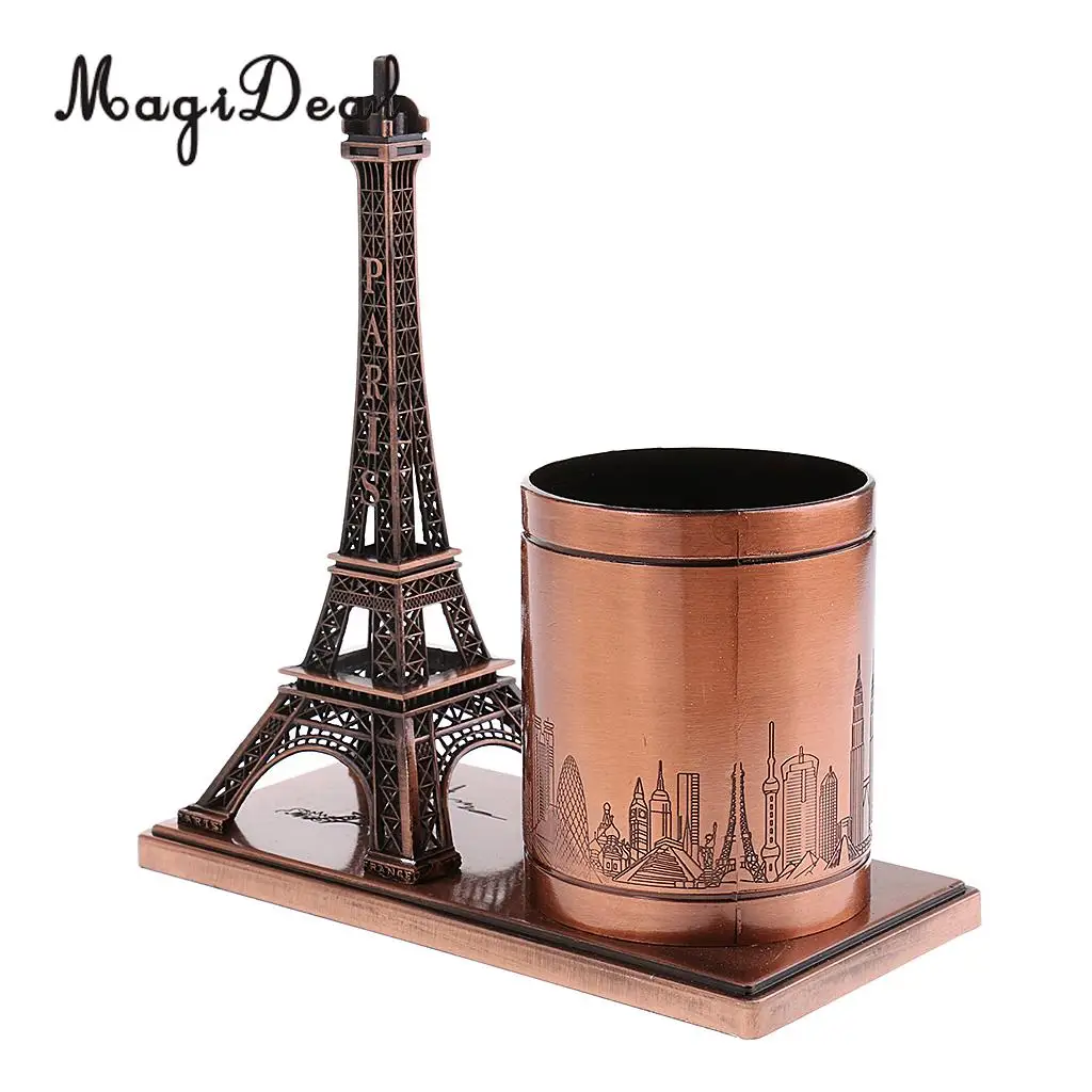 Desktop Organizer Pencil Pen Case Holder Retro Figurines Eiffel Tower Model Metal Crafts Home Decor Miniature Student Gift