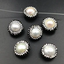 YA2376 пресноводный жемчуг бусина-кнопка проложить CZ Кристальные бусины амулеты имеют отверстие 12 мм
