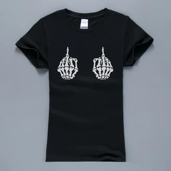 

2020 Summer Short Sleeve T-Shirt Women Tops Skull Skeleton Hand Printed Punk T Shirt Slim Fit Hip Hop Tops Rock Tshirt Women