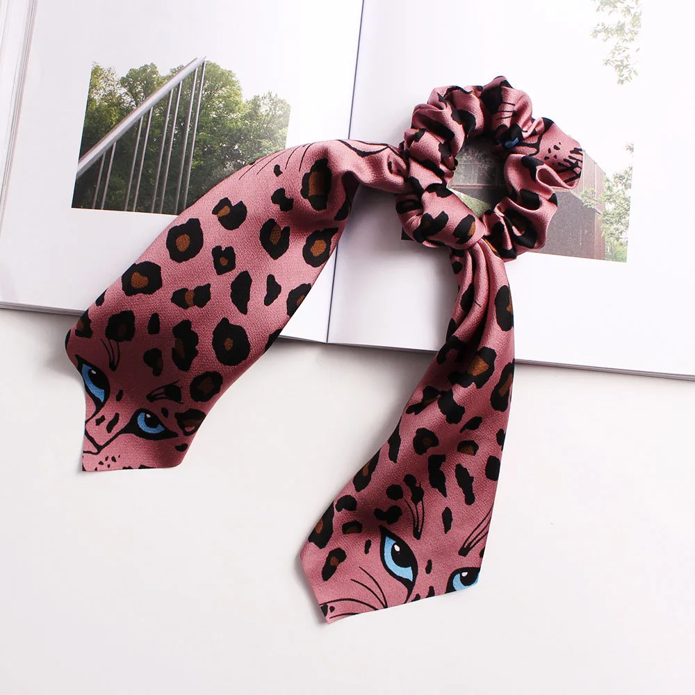 Leopard Pink Новинка, шарф для волос с принтом, Женская лента для волос, бант, эластичные резинки для волос для девочек, конский хвост, резинки для волос, повязки на голову, аксессуары для волос - Цвет: Leopard Pink