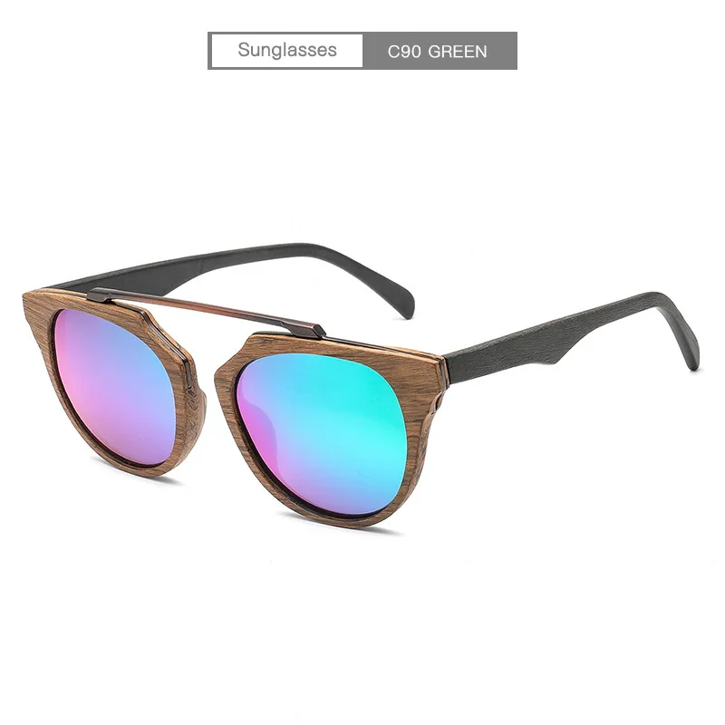 AZB деревянные солнечные очки, поляризованные солнцезащитные очки с деревянной оправой, UV400 Ретро бамбуковые солнцезащитные очки Брендовые солнцезащитные очки в деревянной оправе с чехлом из бамбука - Цвет линз: green