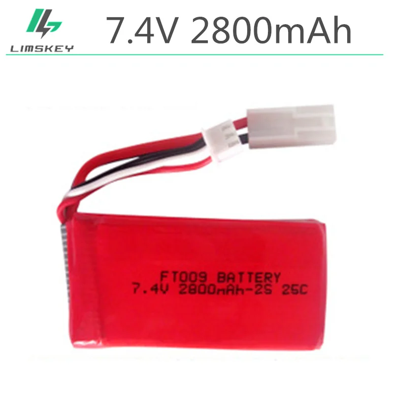 

2pcs/packaging rc lipo Battery 7.4V 2800mAh 25C FT009 for RC Yacht RC Airplane RC Car Rechargeable with SM-JST-EL 2P-T Plug