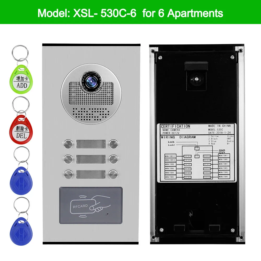 OBO видео система внутренней связи с домофоном комплект дверной звонок с видеокамерой RFID Контроль доступа брелоки Разблокировка для 2 мониторов 3 4 6 квартиры - Цвет: 530C-6 Camera
