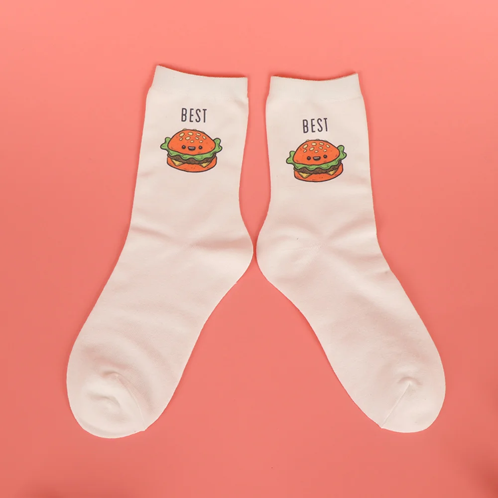 1 пара; милые короткие носки с героями мультфильмов; модные милые женские хлопковые носки с изображением картофеля фри, гамбургера, вкусняшки; женские эластичные короткие носки
