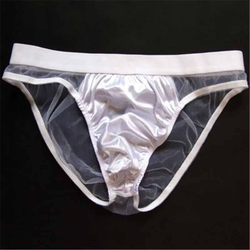 Мужские купальные трусы, сексуальные прозрачные сетчатые бикини, трусики, шорты, мужские с заниженной талией, с мешочком, нижнее белье для пляжа, для загара - Цвет: Белый