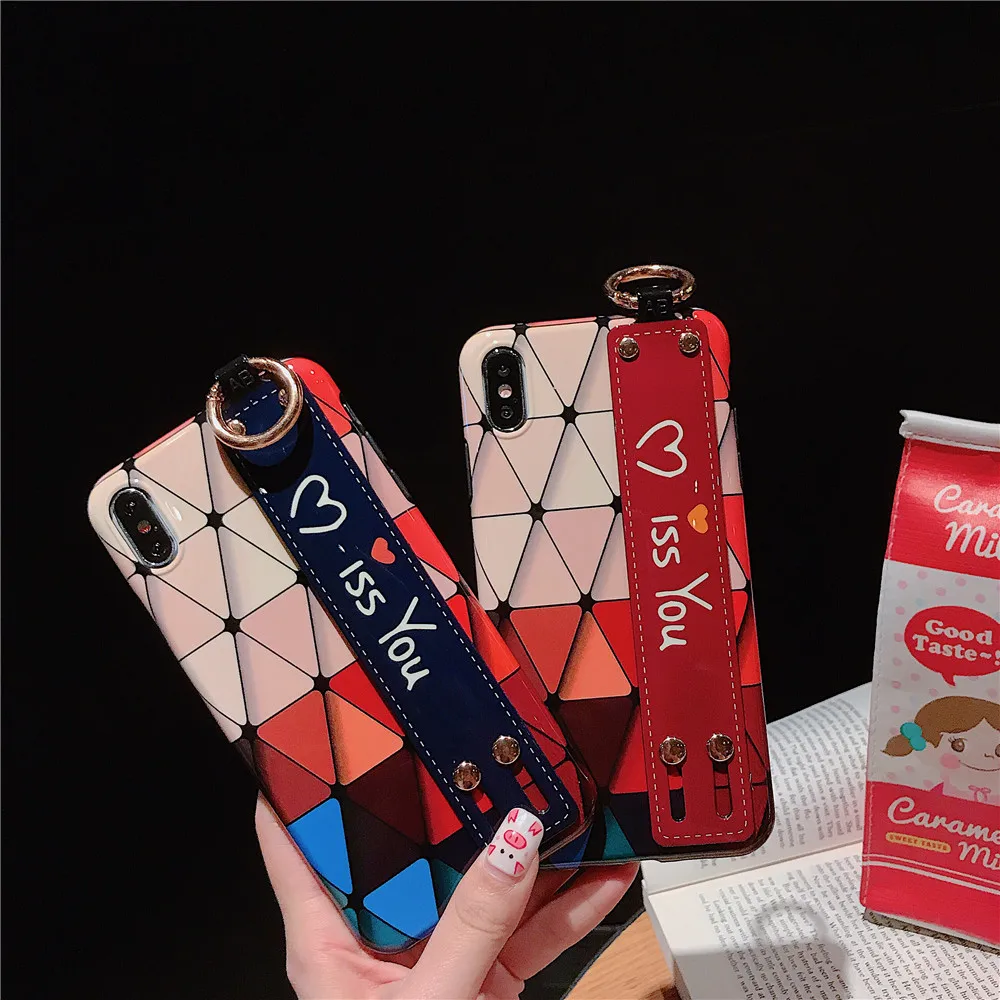 Силиконовый чехол для телефона с ремешком на запястье из ТПУ для iphone 7, 8, 6, 6s plus, X, Xs, max, XR, мягкий чехол с мультяшным рисунком, бриллиантом, сердечком, подставкой
