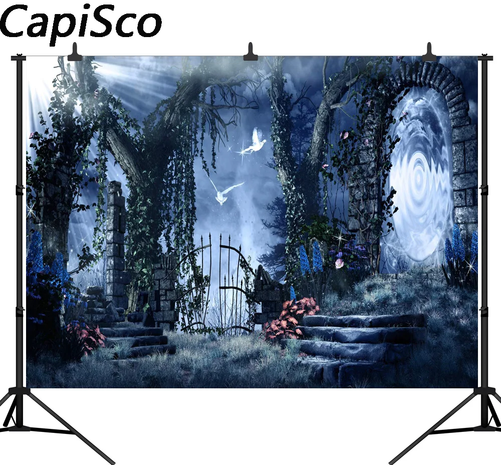 

Capisco Night Halloween Backdrops Horror Forest Photography Backdrops Halloween Iron Fence Photography Background Children