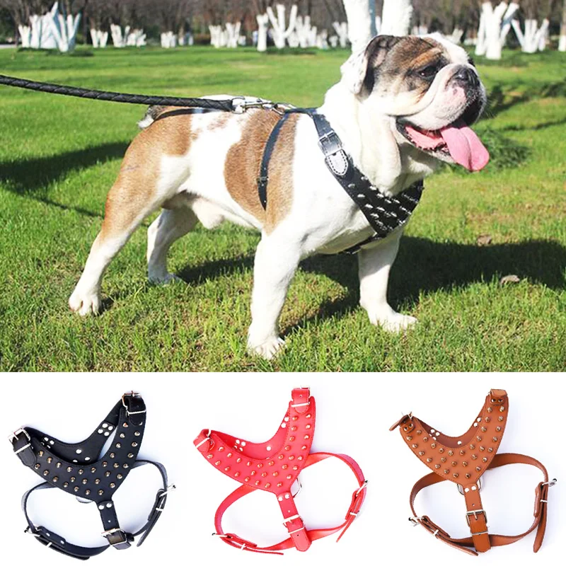 

Pets Dogs PU Rivets Halter Harnesses Adjustable Solid Dogs Collars Pets Lovers Necessity Supplies All Seasons Size S/M/L