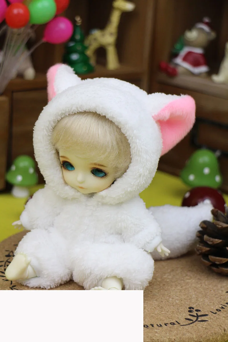 Милый Белый Лисий пижамы костюм животного для BJD 1/8 Кукла Одежда AL1