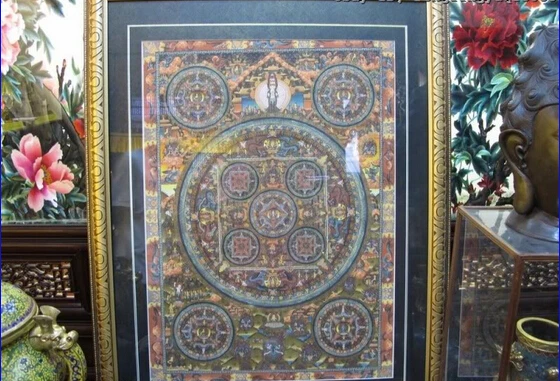 

song voge gem S0159 Tibet Buddhism Fane Handkwork made silk Model Of Mandala Buddha statue TangKa