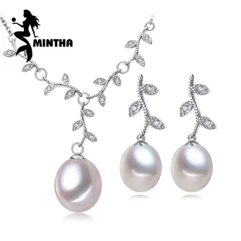 

MINTHA Pearl Jewelry,white Jewelry Sets for Women Natural Pearl leaves Necklace/drop Earrings,earings fashion jewelry box