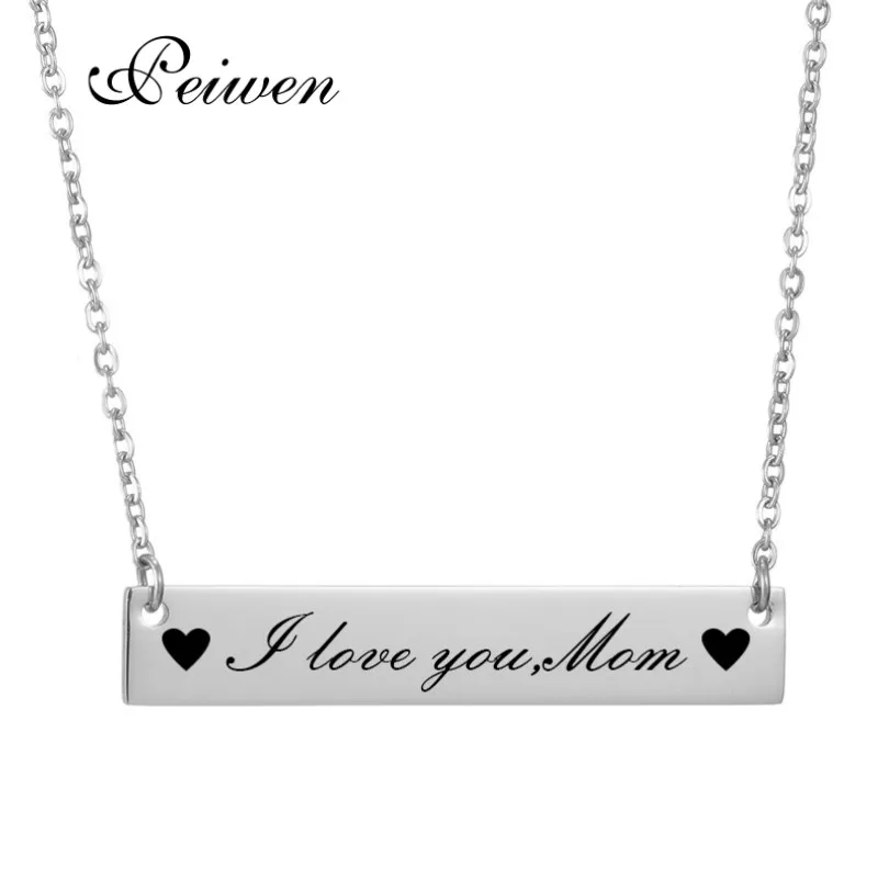 

Fashion Stainless Steel Letter Custom Necklace I love you Mom ID Bar Charm Chain Necklace for Women Men Jewelry Mothers Day Gift