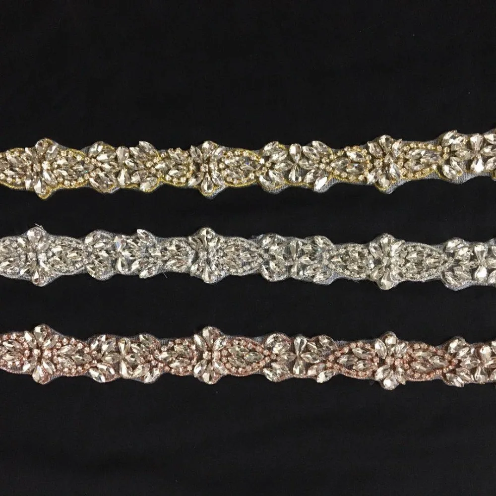 

3 Colors Rhinestone Crystal Lace Trim For Bridal Accessories Wedding Dress Sash Belt Headband Straps Costume Embellishment