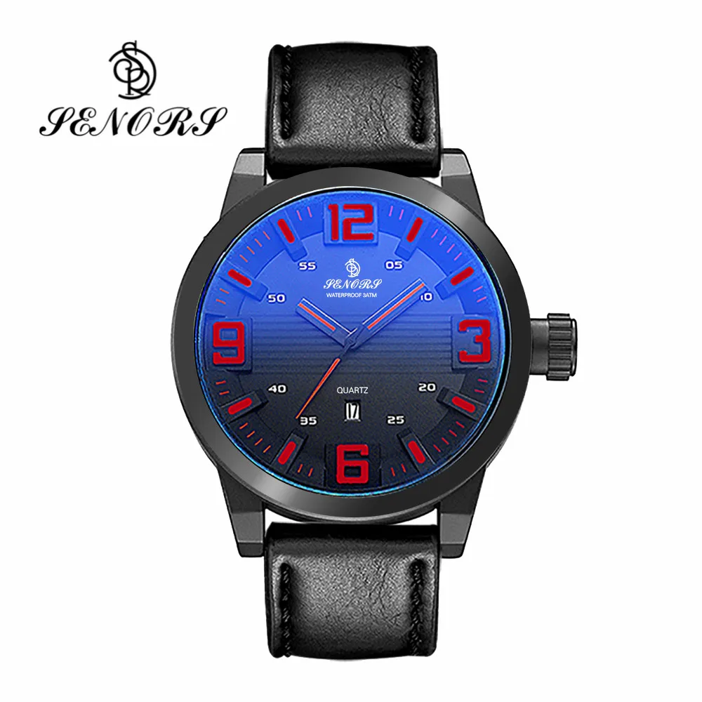 

Big Face Quartz Watch For Men Black Leather Watchbands SENORS Man's Watches with Date Male Clock Wristwatches Christmas Gift 014