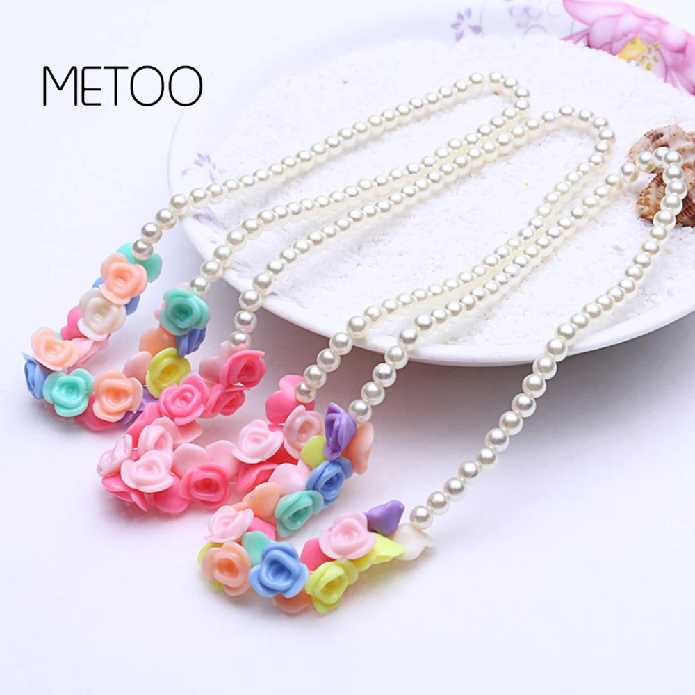 METOO Children Jewelry Kids Necklaces Girls Flower Necklace Set for