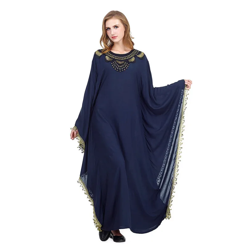New Summer Women Elegant Embroidery Islamic Muslim Kaftan Abaya Lace Long Sleeve Maxi Dress Abaya Robe Kaftan Dubai #4F08 (5)