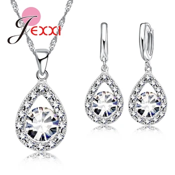 

Bridal Best Gifts Steling Silver Wedding Anniversary Jewelry Sets Stone Water Drop Necklace Earrings