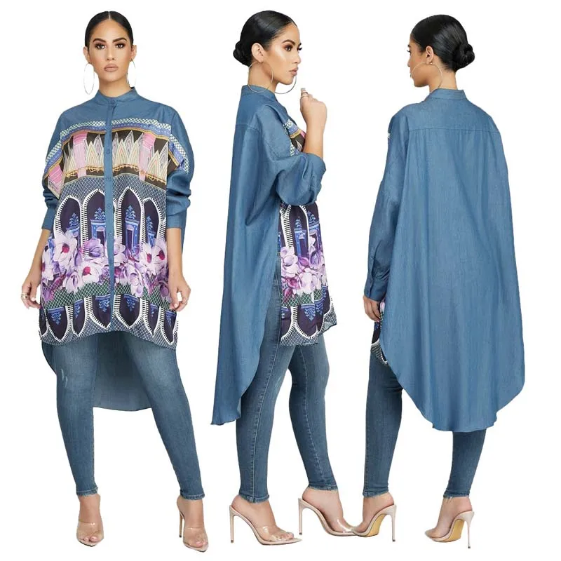 

Casual Printed Loose Blouse Women Plus Size Long Sleeve Turn-Down Collar Long Shirt Dashiki Robe Tops 2019 Spring