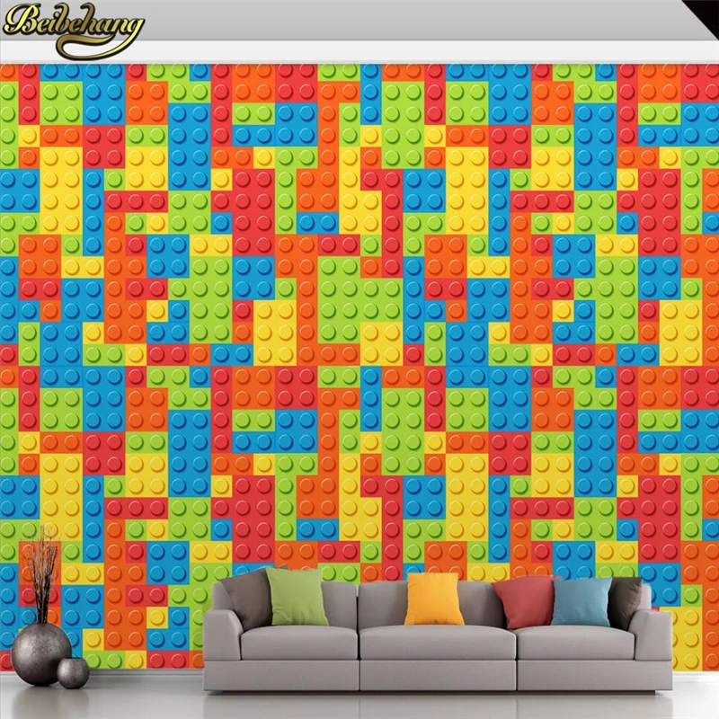 Beibehang-papel de Parede Personalizado para Sala de Estar 3d Lego Bricks Quarto das Crianças Quarto Brinquedo Bebê Parede Mural Pisos