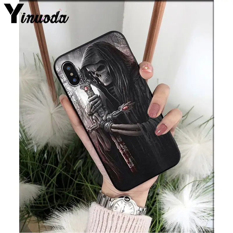 Yinuoda Grim reaper череп скелет DIY Роскошный Высокий протектор на конце чехол для iPhone X XS MAX 6 6S 7 7plus 8 8Plus 5 5S XR