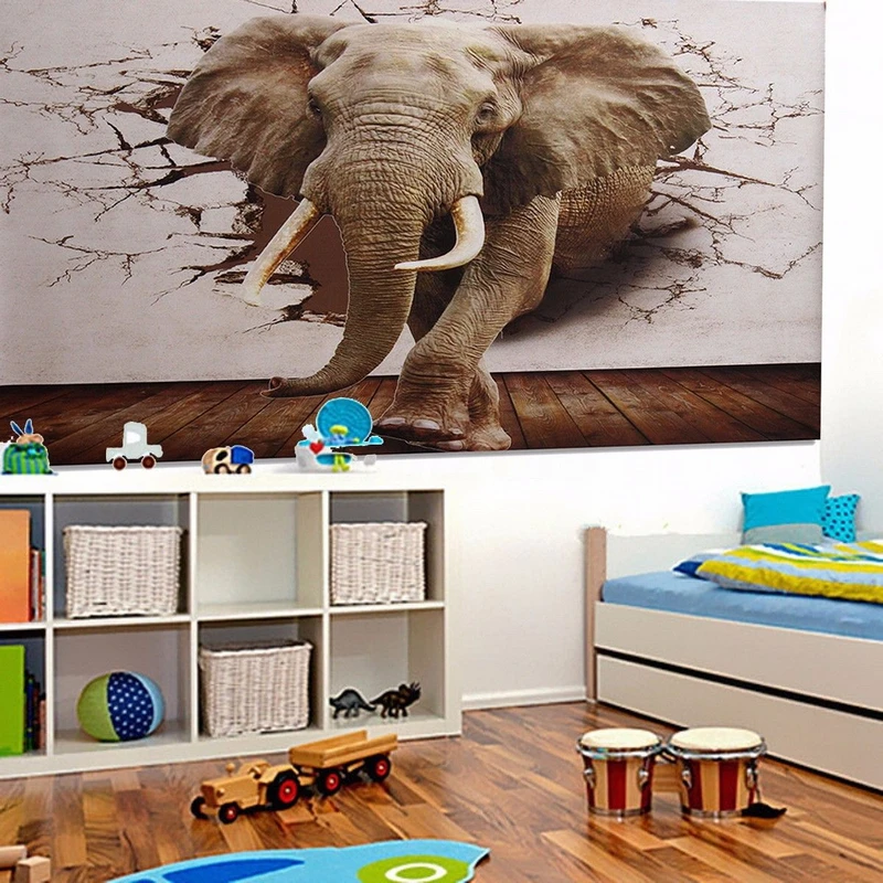 JX-LCLYL  3D Huge Silk Elephant Wall Sticker Mural Roll Modern Wall Background Home Decor