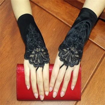 

New Short Wedding Gloves White/Ivory/Black Wedding Accessories Elegant Bridal Gloves with Appliqued for Wedding Dress