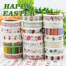 2016 New 1x Happy Easter Kawaii Colorful Cartoon Patterned Japanese Washi Tape Decorative Masking Tape 10m for Easter Decoration