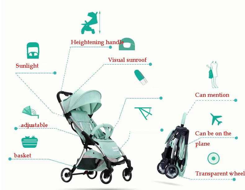 Легкая складная детская коляска Portabl с высоким пейзажем, может сидеть на самолете, Система путешествий, детская коляска для мальчиков и девочек