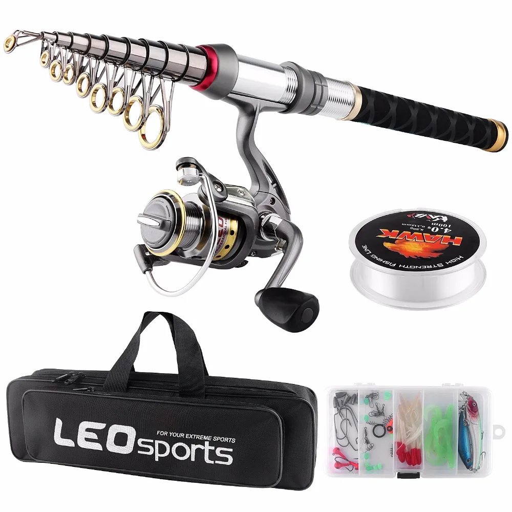 

Spinning Fishing Rod Combo FULL KIT Telescopic Fishing Pole Set with Spinning Reel Line Lures Hooks with Travel Fishing Bag