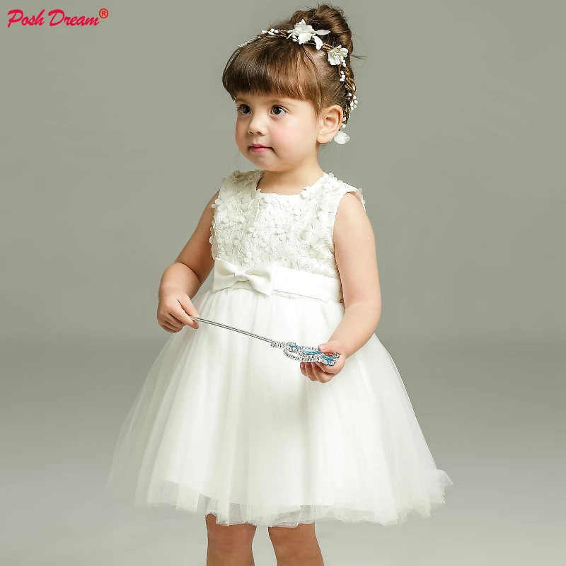 Bow Dream Christening Gown Baby Girl Lace Toddler Pure White Special Occasion Dresses
