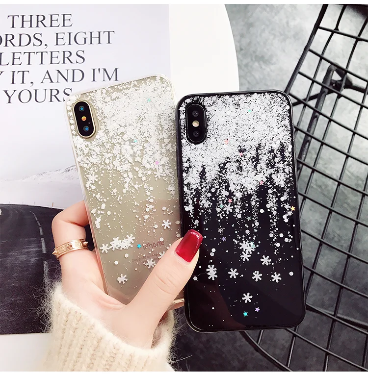 Модный зимний прозрачный чехол Kerzzil со снежинками для iPhone X 8 7 6 Plus блестящий