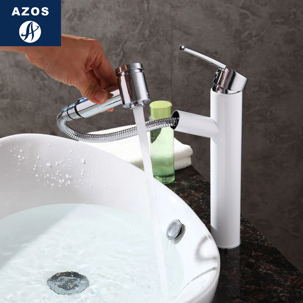 Bathroom Faucet Pull Out Single Handle Shower Swivel Spout Vessel Sink