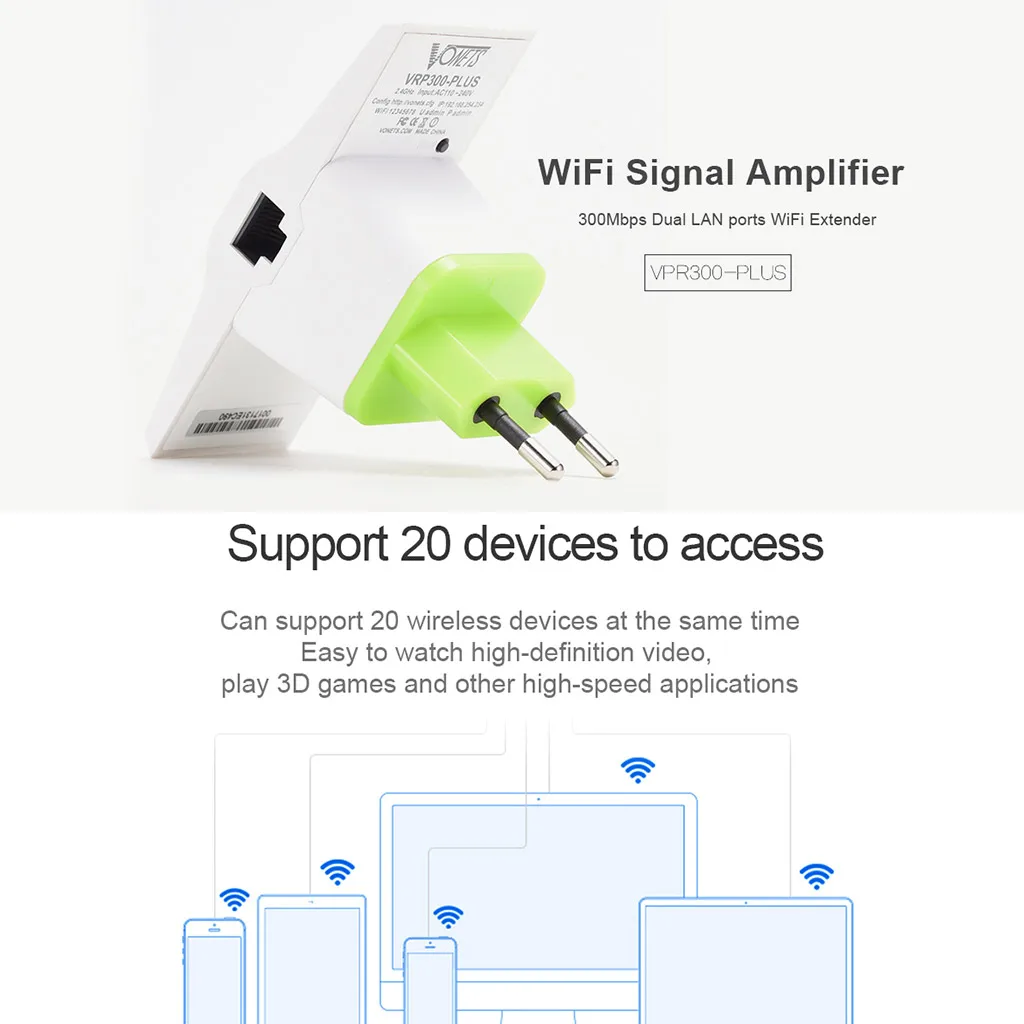 Беспроводной WiFi мост повторитель двойной сетевой порт расширитель диапазона портативный усилитель сигнала точка доступа США/ЕС вилка
