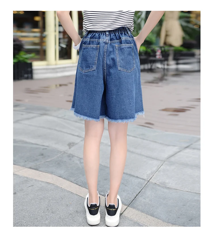 Хорошее качество хлопок джинсовые короткие джинсы женские лето весна эластичный Высокая талия Синий Белый Шорты женские широкие брюки