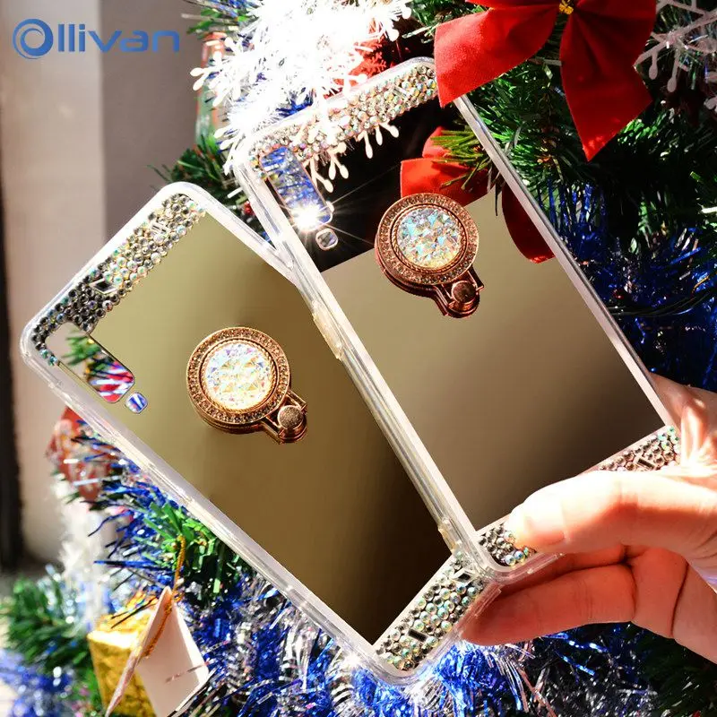 

Mirror Case For Samsung Galaxy A7 2018 Cover 3D Diamond Rhinestone Glitter Phone Holder Case For Samsung A7 2018 Silicone Case